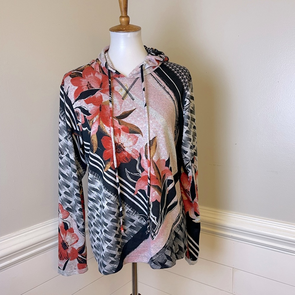 Christopher & Banks Floral Print Hooded Jacket L